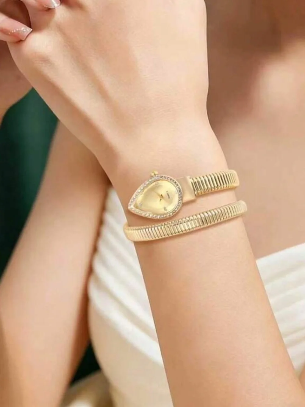 Gold Serpenti Coil Watch | Crystal Bezel Luxe Wrap Bracelet